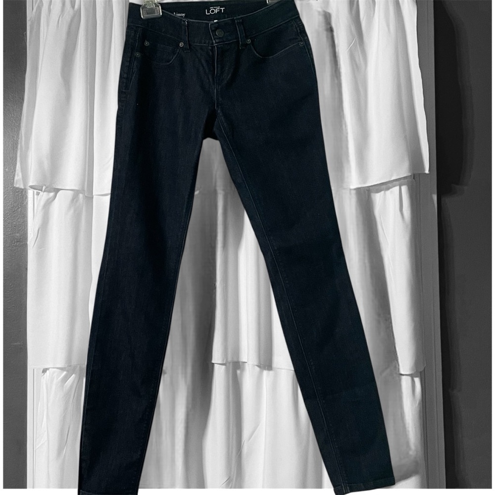Ann Taylor Loft EUC jeans size 0 curvy skinny dark blue wash 5 pocket styling - Picture 2 of 13